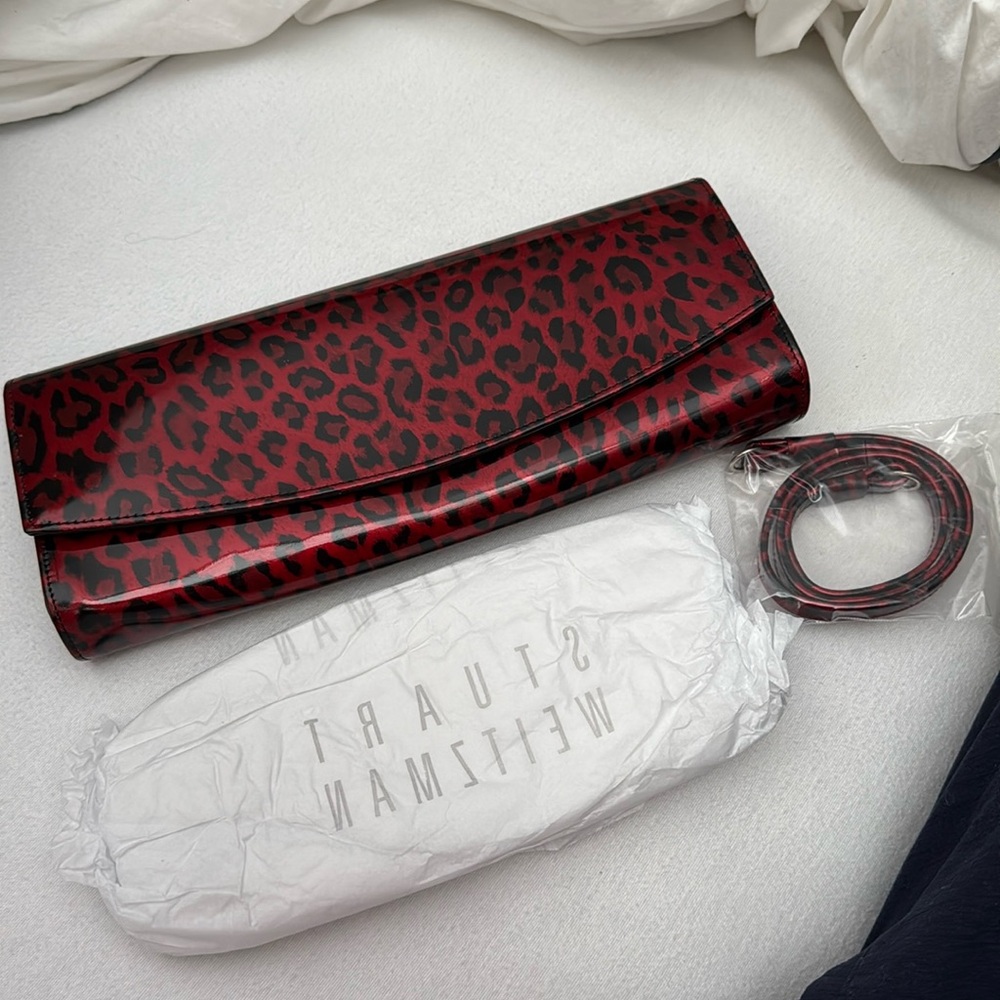 New* Stuart Weitzman Red leopard envelope purse